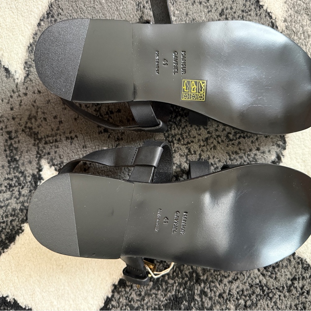 Mansur Gavriel Fisherman Sandals - Black Leather Sandals with Gold Buckle - Picture 4 of 11